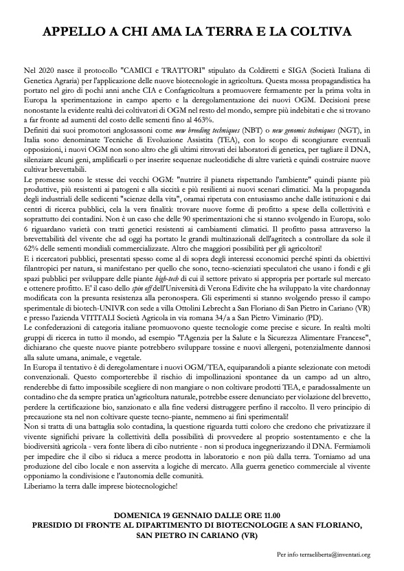 APPELLO A CHI AMA LA TE